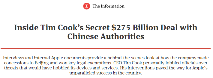 Trang The Information đăng bài phanh phui chuyện Apple bí mật thông đồng với Trung Quốc.