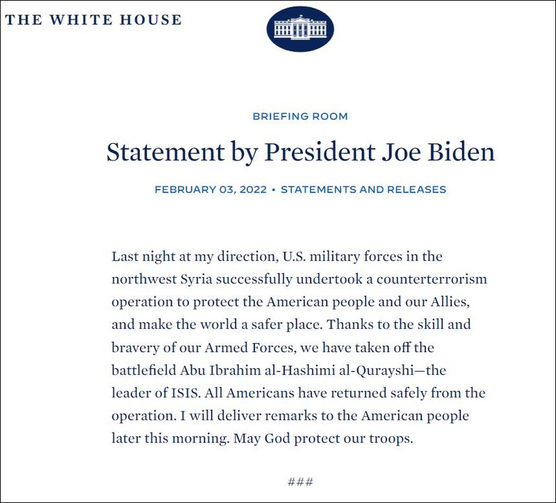 Tuyên bố của ông Joe Biden về vụ việc.