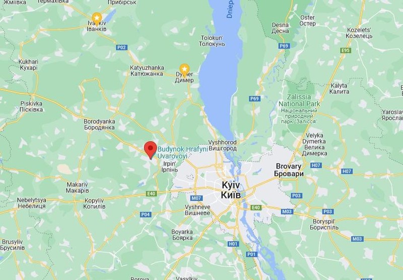 Vị trí thành phố Vorlzel cách Kiev 38km đã rơi vào tay quân Nga (Ảnh: Guancha).