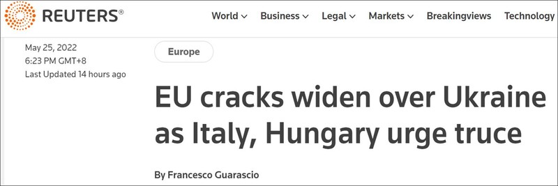 Bài viết của Reuters về sự bất đồng, chia rẽ trong nội bộ EU về vấn đề Ukraine. Bài viết của Reuters về sự bất đồng, chia rẽ trong nội bộ EU về vấn đề Ukraine.