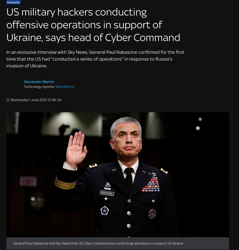 Ông Nakasone thừa nhận các hacker Quân đội Mỹ đã giúp Ukraine tấn công mạng chống Nga.