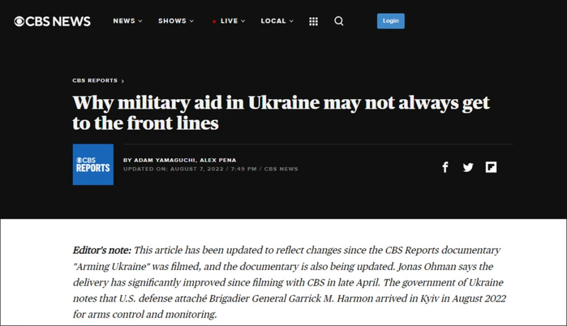Một bài viết của CBS giới thiệu về bộ phim "Arming Ukraine”. Một bài viết của CBS giới thiệu về bộ phim "Arming Ukraine”.