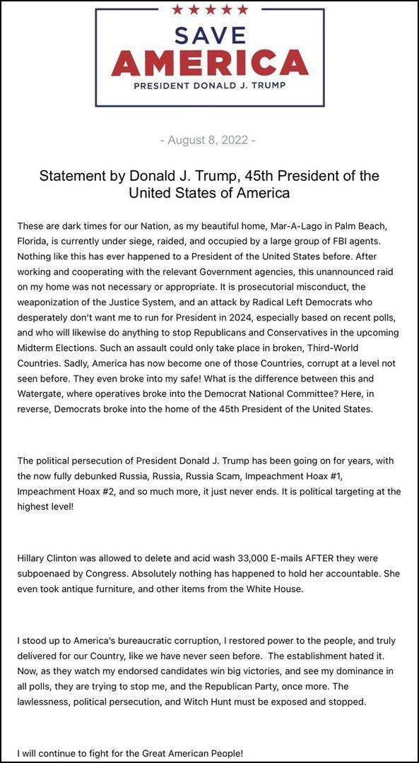 Văn bản tuyên bố của ông Donald Trump về vụ việc.