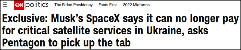 CNN đưa tin về tuyên bố của Elon Musk ngừng cung cấp miễn phí dịch vụ Starlink ở Ukraine .