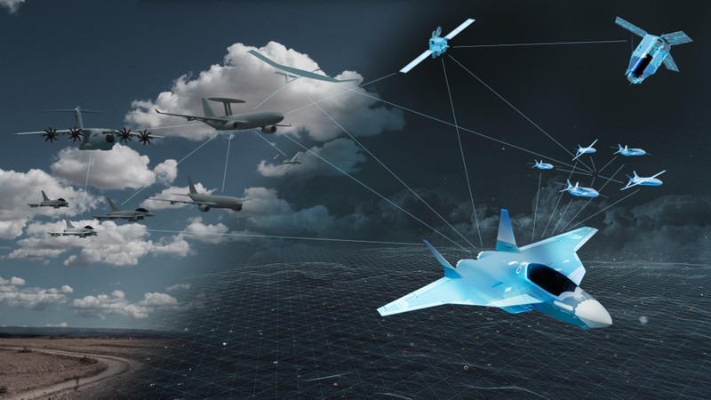 Sơ đồ mô phỏng “Future Combat Air System, FCAS” (Hệ thống Chiến đấu trên không trong tương lai). Ảnh: Airbus Defence.