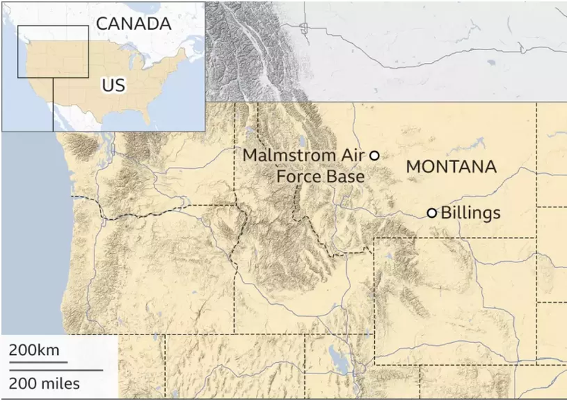 Khu vực tuyệt mật có các giếng phóng tên lửa hạt nhân ở Montana, nơi phát hiện khí cầu hôm 2/2 (Ảnh: Singtao).