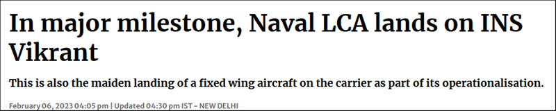 The Hindu đánh giá máy bay Tejas hạ cánh trên tàu Vikrant là một cột mốc lớn lao.