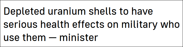 TASS đưa phát biểu của Bộ trưởng Quốc phòng Nga Shoigu về tác hại của đạn uranium nghèo đối với người sử dụng. TASS đưa phát biểu của Bộ trưởng Quốc phòng Nga Shoigu về tác hại của đạn uranium nghèo đối với người sử dụng.