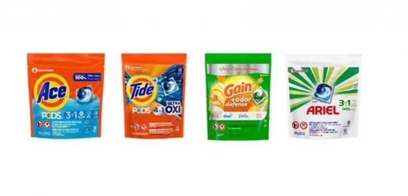 Các túi viên gel giặt bị thông báo thu hồi (Ảnh: Creaders) Cac san pham bi thu hoi.jpeg