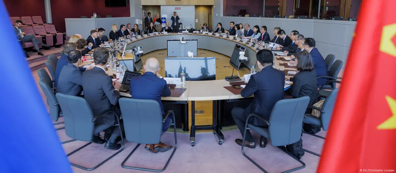 Vòng đàm phán thương mại cấp bộ trưởng Trung Quốc - EU tại Brussel tháng 9/2024 không đạt kết quả (Ảnh: Deutsche Welle). Dam phan EU-TQ.png