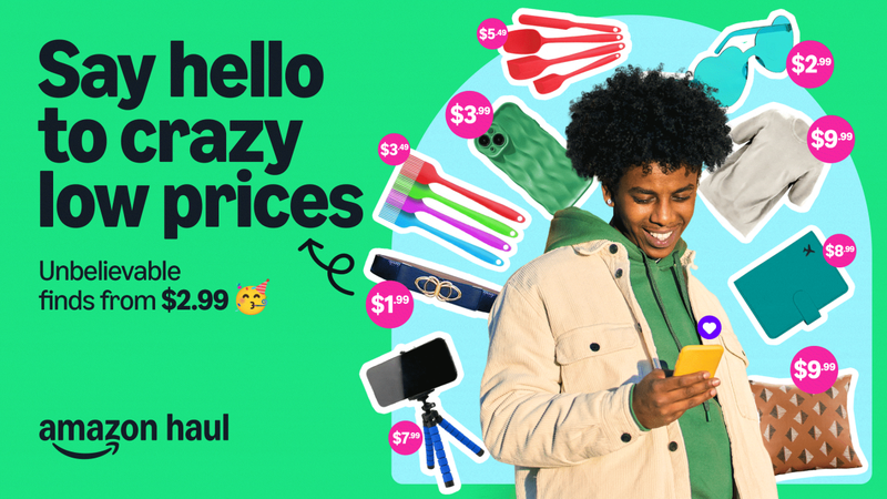 Quảng cáo các sản phẩm giá rẻ của Amazon Haul (Ảnh: AMZ). Quang cao cua Amazon Haul.png