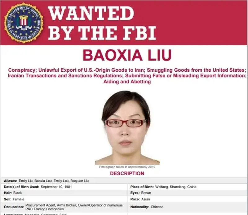 Lệnh truy nã của FBI đối với Lưu Bảo Hà. Ảnh: Worldjournal.