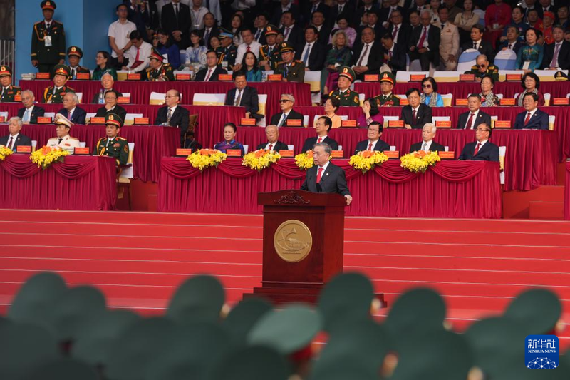 Tổng Bí thư Tô Lâm đọc diễn văn tại Lễ kỉ niệm. Ảnh: Tân Hoa xã.