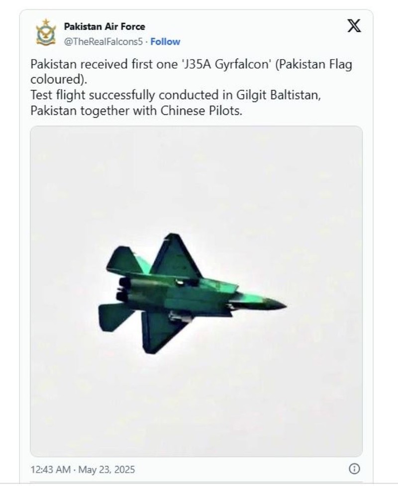 Tài khoản X của Không quân Pakistan đưa tin về vụ việc. Ảnh: NetEase. Tai khoan X cua Khong quan Pakistan dua.jpg