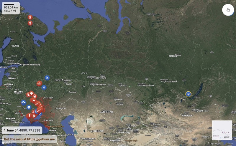 Vị trí sân bay Belaya cách biên giới Ukraine tới 4.500km. Ảnh: Chinatimes. Vi tri san bay Belaya.jpg