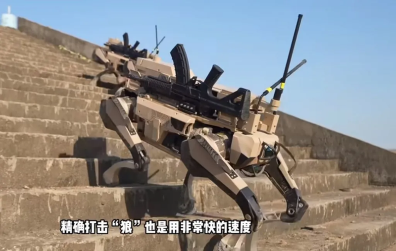 Chó robot mang súng trường tấn công của quân đội Trung Quốc. Ảnh: IThome. soi-may Trung Quoc.png