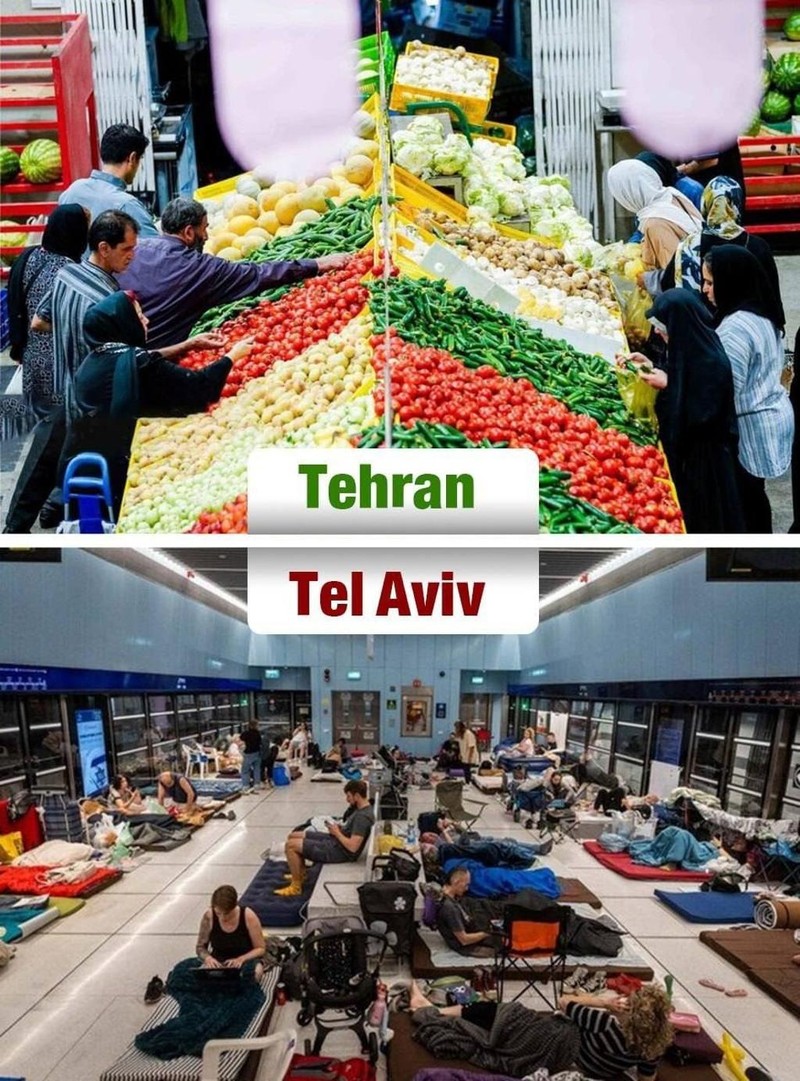Ảnh đăng trên cộng đồng mạng thân Iran nhằm mục đích tâm lý chiến, tuyên truyền về tình hình đối nghịch ở thủ đô hai nước. Ảnh: Chinatimes. Hinh anh gia so sanh.jpg