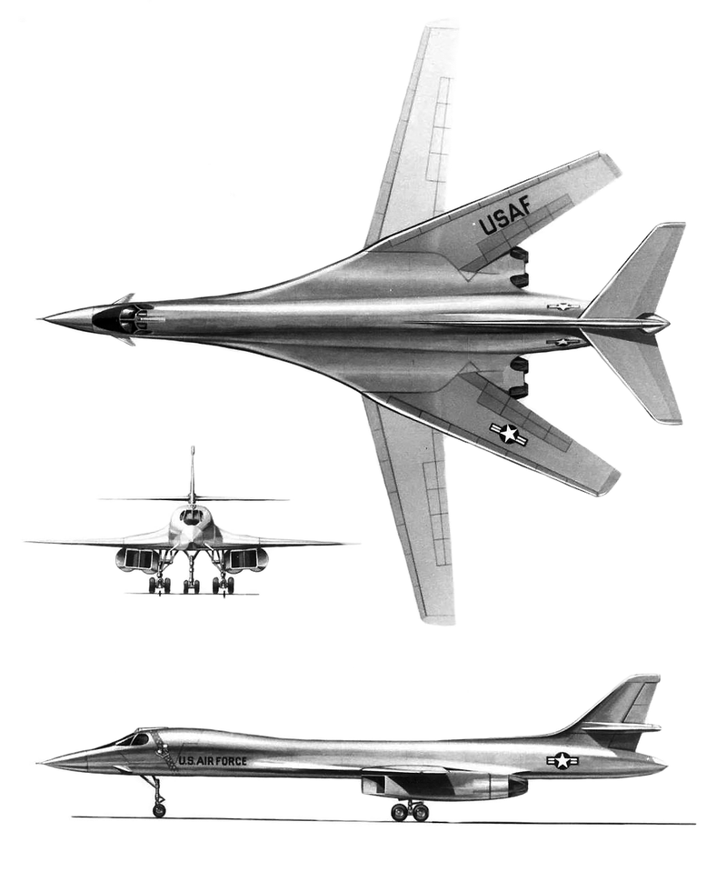 Hình vẽ các trạng thái, các góc nhìn của máy bay ném bom chiến lược B-1B. Ảnh: Wiki. Cac trang thai cua B-1B.png