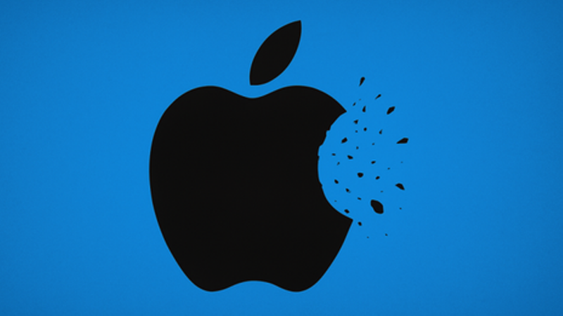 Tranh biếm họa ám chỉ Apple đang vỡ dần. Qua tao bi duc.png