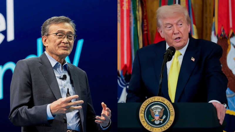 Tổng thống Mỹ Trump và CEO Intel Lip Bu Tan. Ảnh: Businesstoday. Trump va Li Bu Tan.png