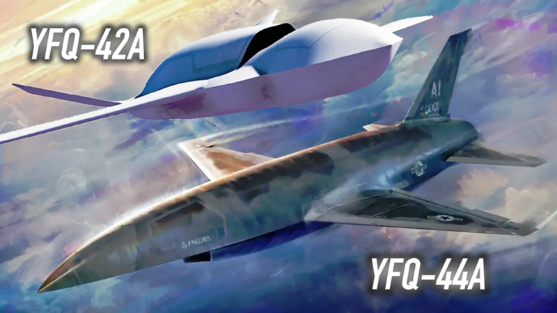 Hai mẫu UAV hợp tác YFQ-42A và YFQ-44A. Ảnh: USAF. Hai mau.png