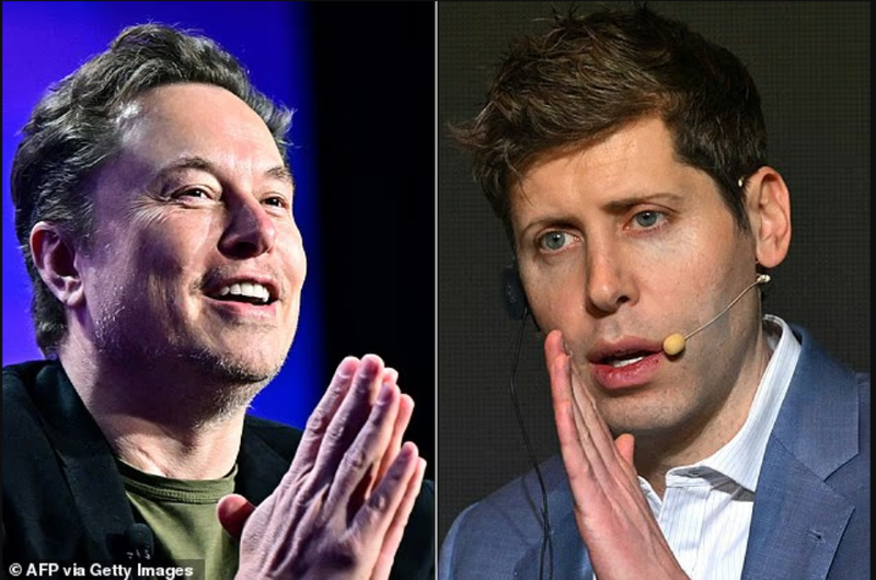 Hai người từng là bạn nay trở thành đối thủ trong cuộc chiến AI. Ảnh: AFP. Elon Musk vs Sam.png