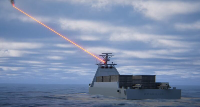 Tàu ROMULUS sử dụng vũ khí laser tiêu diệt UAV. Ảnh: Wforum. Diet UAV.png