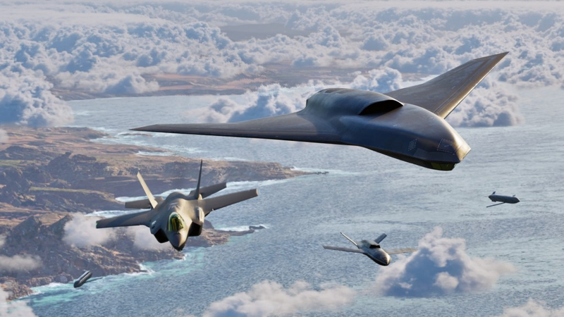 Hình ảnh vi tính mô tả Vectis cùng các UAV phối hợp tác chiến với máy bay F-35. Ảnh: TMZ.