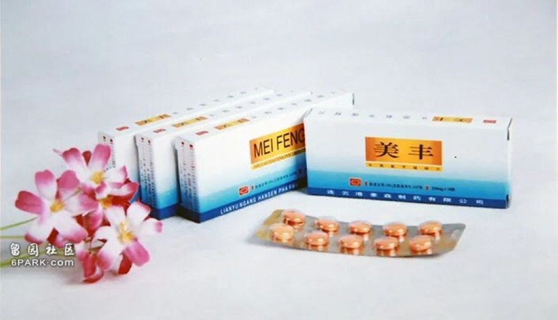 Thuốc kháng sinh "Meifeng" (Cephalexin) đưa Hansoh lọt top 100 công ty dược hàng đầu Trung Quốc năm 1997. Ảnh: Sina. Thuoc khien ba giau co.jpg