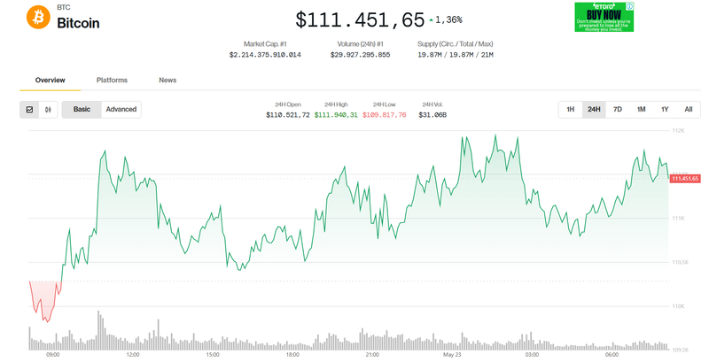Giá trị Bitcoin trong 24h qua. Ảnh: Coin Desk. Capture.PNG