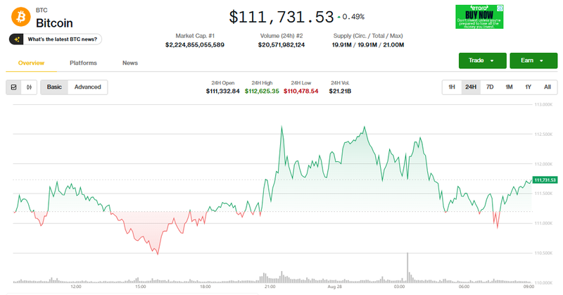 Giá Bitcoin tăng nhẹ. Ảnh: Coin Desk. Capture.PNG