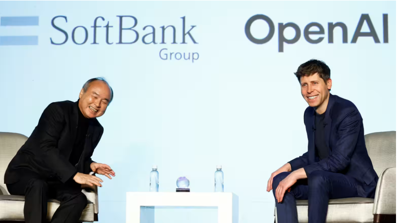 Giám đốc điều hành SoftBank Masayoshi Son và Giám đốc điều hành OpenAI Sam Altman. Ảnh: Nikkei Asia. Capture.PNG