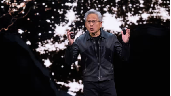 Tổng giám đốc điều hành Nvidia Jensen Huang có bài phát biểu tại sự kiện của công ty tại Washington vào ngày 28 tháng 10. Ảnh: Nikkei Asia. Capture.PNG