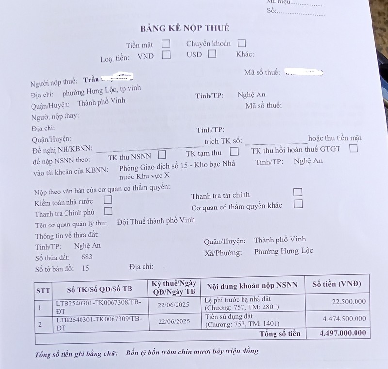 Một trường hợp người dân ở Nghệ An muốn chuyển mục đích sử dụng đất cho mảnh đất trị giá 3 tỷ đồng nhưng phải nộp thuế tới 4,5 tỷ đồng. 512770742_3279274075575001_4619526870740365744_n.jpg