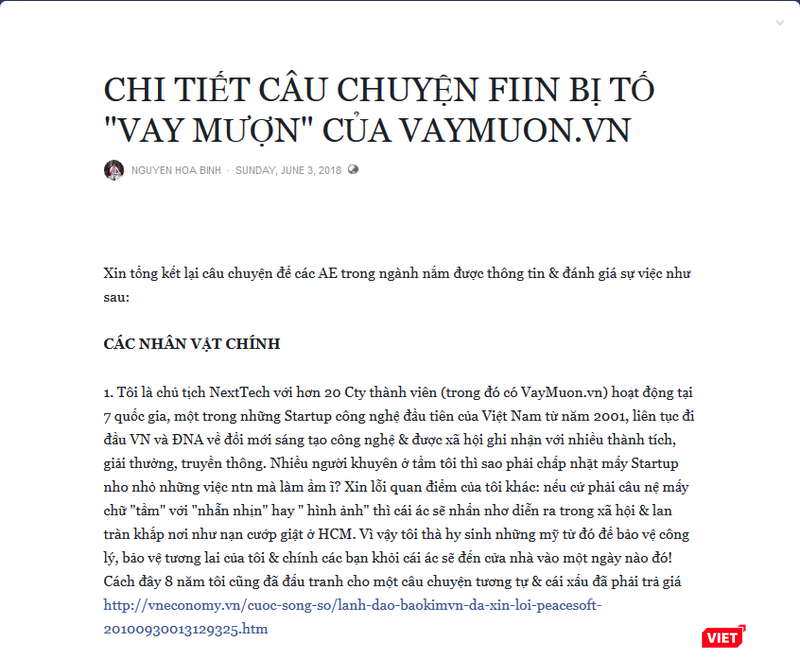 Ghi chú của CEO NextTech, Nguyễn Hòa Bình đăng tải trên Facebook cá nhân ngày 3/6