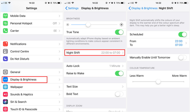 Tính năng Night Shift trên iOS. Ảnh: DT Tính năng Night Shift trên iOS. Ảnh: DT