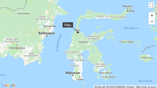 Thành phố Palu, nơi chịu ảnh hưởng nặng nề từ thảm họa động đất kết hợp sóng thần. Ảnh: Google Map