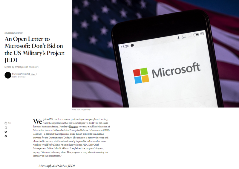 Bức thư ngỏ của nhân viên Microsoft đăng tải trên trang Medium. Ảnh: Medium Bức thư ngỏ của nhân viên Microsoft đăng tải trên trang Medium. Ảnh: Medium