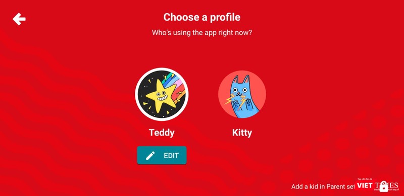 YouTube Kids hỗ trợ tối đa 8 tài khoản trẻ em và cho phép chuyển đổi linh hoạt giữa các tài khoản này