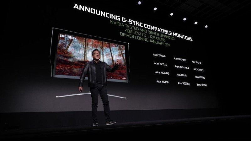 CEO NVIDIA Jensen Huang phát biểu tại Triển lãm Điện tử Tiêu dùng CES 2019. Ảnh: Vox.