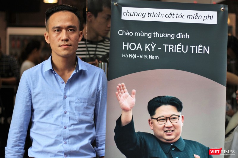 Trần Tuấn Kiên (Hà Nội): "Mình rất yêu hòa bình nên đến cắt tóc. Kiểu tóc của ông Kim làm nhanh và không khó như kiểu của ông Trump. Tôi rất hài hòng khi nhìn thấy sản phẩm cuối cùng thế này".