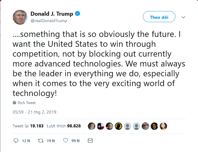 Đoạn Tweet của ông Trump ngày 22.2. Ảnh chụp màn hình Đoạn Tweet của ông Trump ngày 22.2. Ảnh chụp màn hình