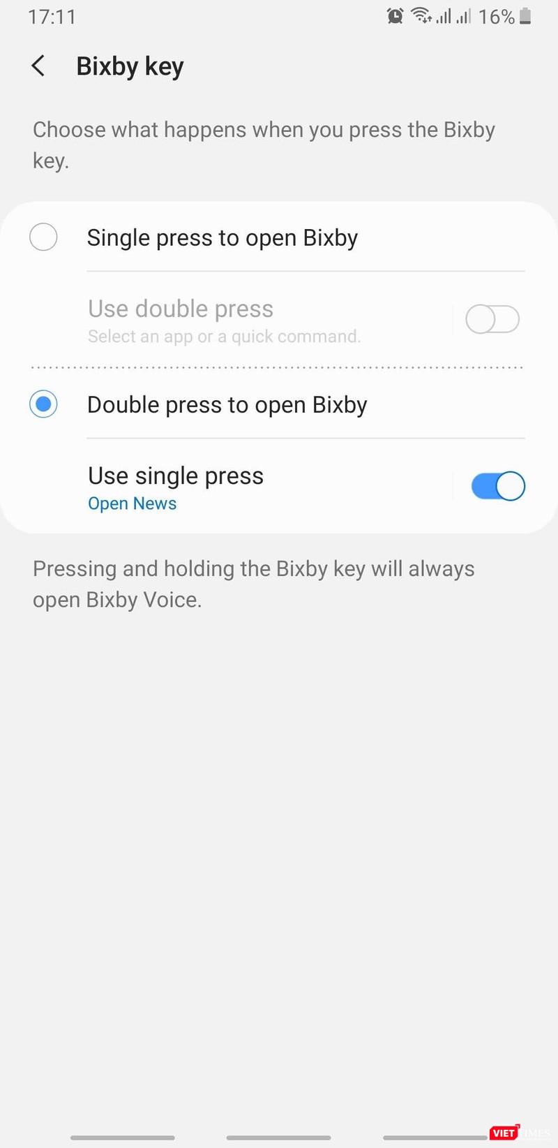 2 tùy chọn thiết lập tính năng cho nút Bixby. 2 tùy chọn thiết lập tính năng cho nút Bixby.