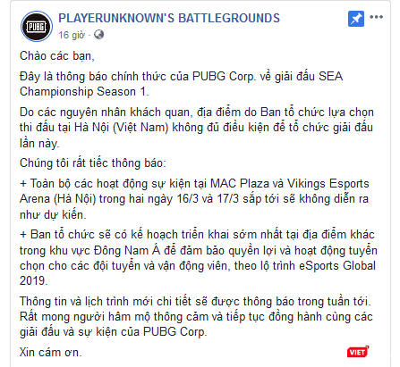 Giải PUBG khủng tại Việt Nam bị tuýt còi trước giờ G ảnh 2 Giải PUBG khủng tại Việt Nam bị tuýt còi trước giờ G ảnh 2