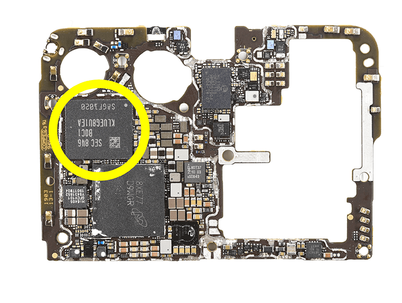 Bộ nhớ flash NAND của Samsung Electronics (giá 28,16 USD): Con chip có khả năng lưu trữ dữ liệu ngay cả khi thiết bị tắt nguồn. Thông thường, hình ảnh và ứng dụng sẽ được lưu trữ trên bộ nhớ flash. Tuy nhiên, tốc độ đọc và ghi của bộ nhớ flash NAND chậm hơn nhiều so với DRAM. Bộ nhớ flash NAND của Samsung Electronics (giá 28,16 USD): Con chip có khả năng lưu trữ dữ liệu ngay cả khi thiết bị tắt nguồn. Thông thường, hình ảnh và ứng dụng sẽ được lưu trữ trên bộ nhớ flash. Tuy nhiên, tốc độ đọc và ghi của bộ nhớ flash NAND chậm hơn nhiều so với DRAM.