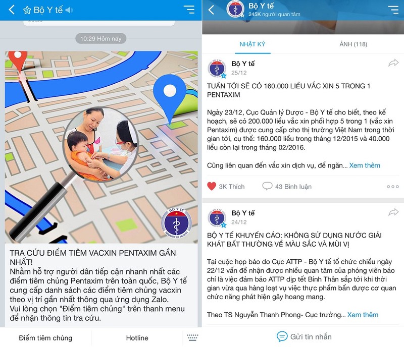 Bộ Y tế sử dụng Facebook và Zalo để đưa thông tin, hoạt động của Bộ đến người dân vì sự phổ cập của các công cụ này ở Việt Nam từ đó lan tỏa thông tin nhanh hơn. 