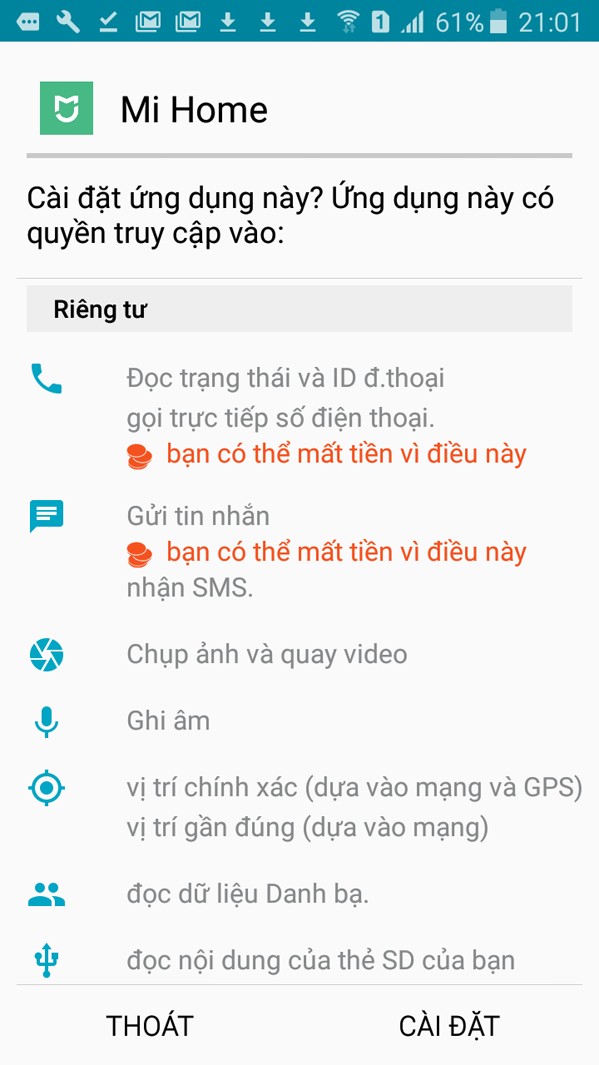 Hướng dẫn về bộ kích sóng WiFi: Khi cài đặt MiHome chúng ta hãy lưu ý đến những quyền cấp cho ứng dụng trên điện thoại. Hướng dẫn về bộ kích sóng WiFi: Khi cài đặt MiHome chúng ta hãy lưu ý đến những quyền cấp cho ứng dụng trên điện thoại.