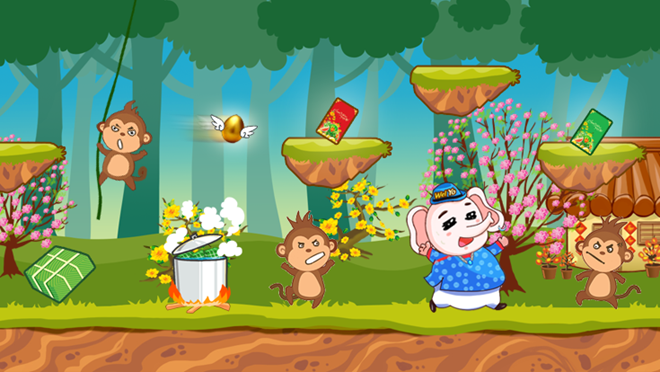 Linh vật Wel Yo bị phình to vì “trót” ăn phải chướng ngại vật bánh chưng.