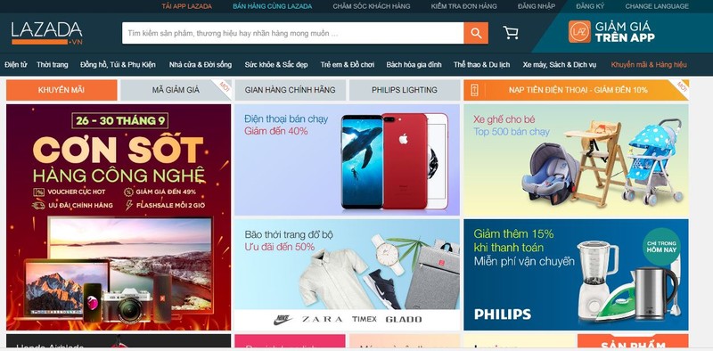 Giao diện trang lazada.vn 