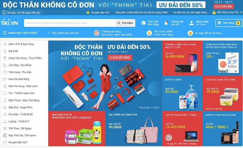 Một phần giao diện website Tiki.vn - Ảnh chụp màn hình